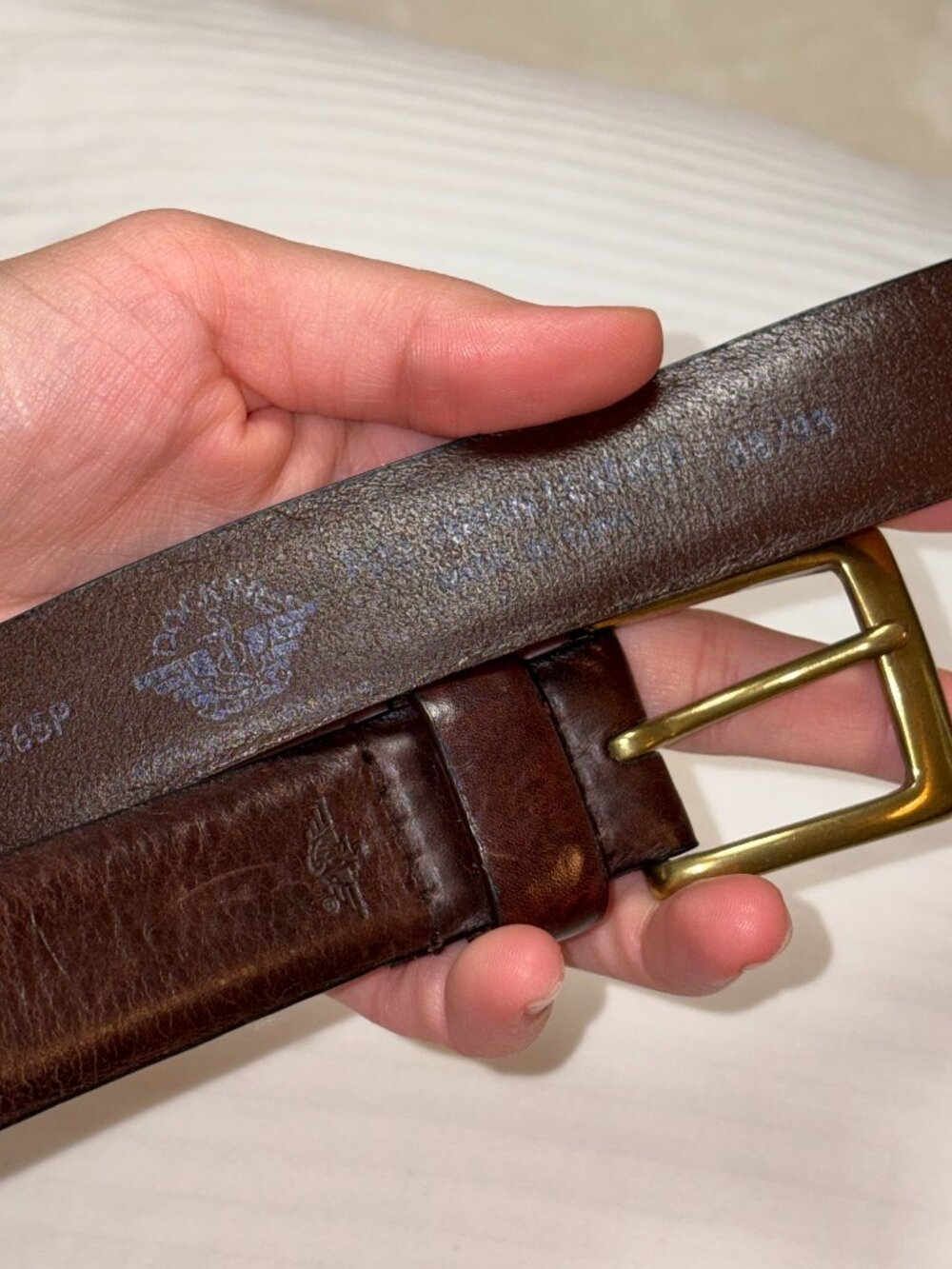 Dockers Brown Full Grain Leather Belt Solid Brass Buckle Size 38 95 Vintage Look